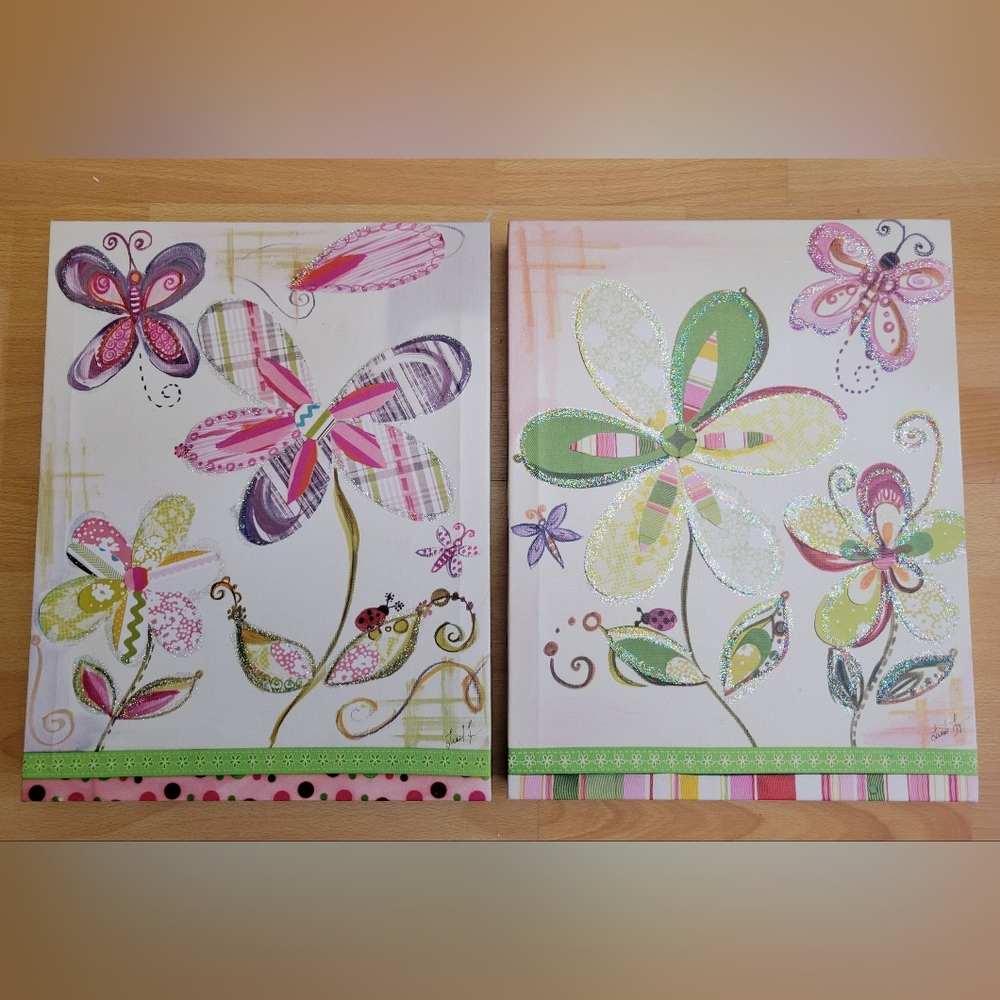 Colleen karis flowers and butterflys art work,14in h x 11in w